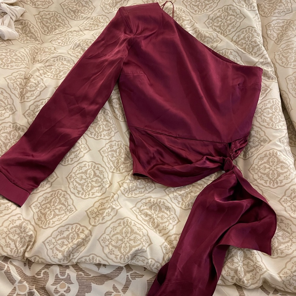 Amanda Uprichard one sleeve silk satin blouse